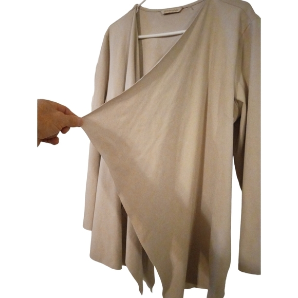 Soft Surroundings Camel Open Cardigan Soft Faux Suede BoHo Hippie Minimalist L - Picture 3 of 10